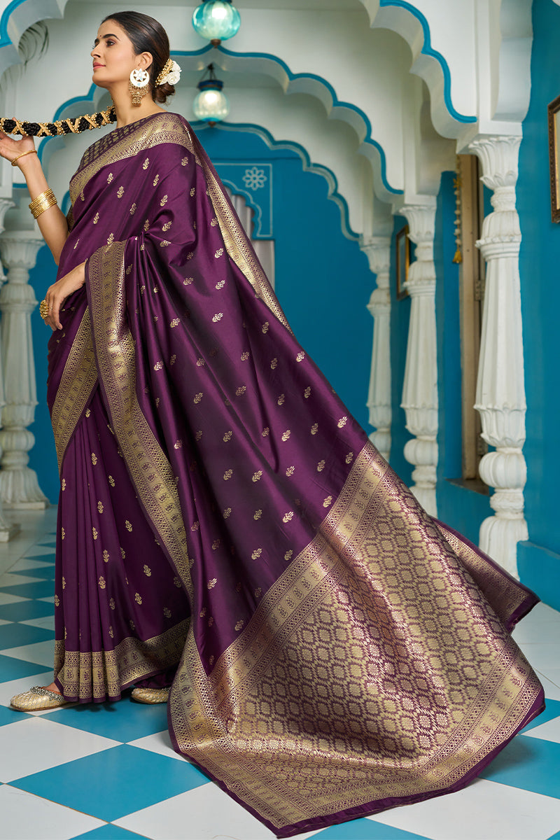 Blissful Purple Banarasi Silk Saree With Panoply Blouse Piece