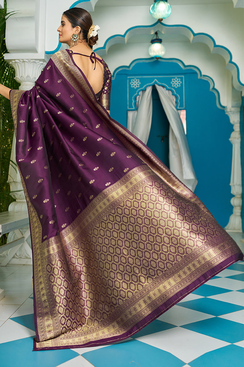 Blissful Purple Banarasi Silk Saree With Panoply Blouse Piece