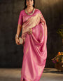 Flaunt Baby Pink Pure Banarasi Silk Saree With Pleasant Blouse Piece