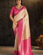 Sempiternal Beige Pure Banarasi Silk Saree With Eloquence Blouse Piece