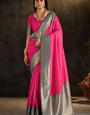 Imbrication Dark Pink Pure Banarasi Silk Saree With Devastating Blouse Piece