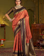 Engrossing Orange Pure Banarasi Silk Saree With Zephyr Blouse Piece