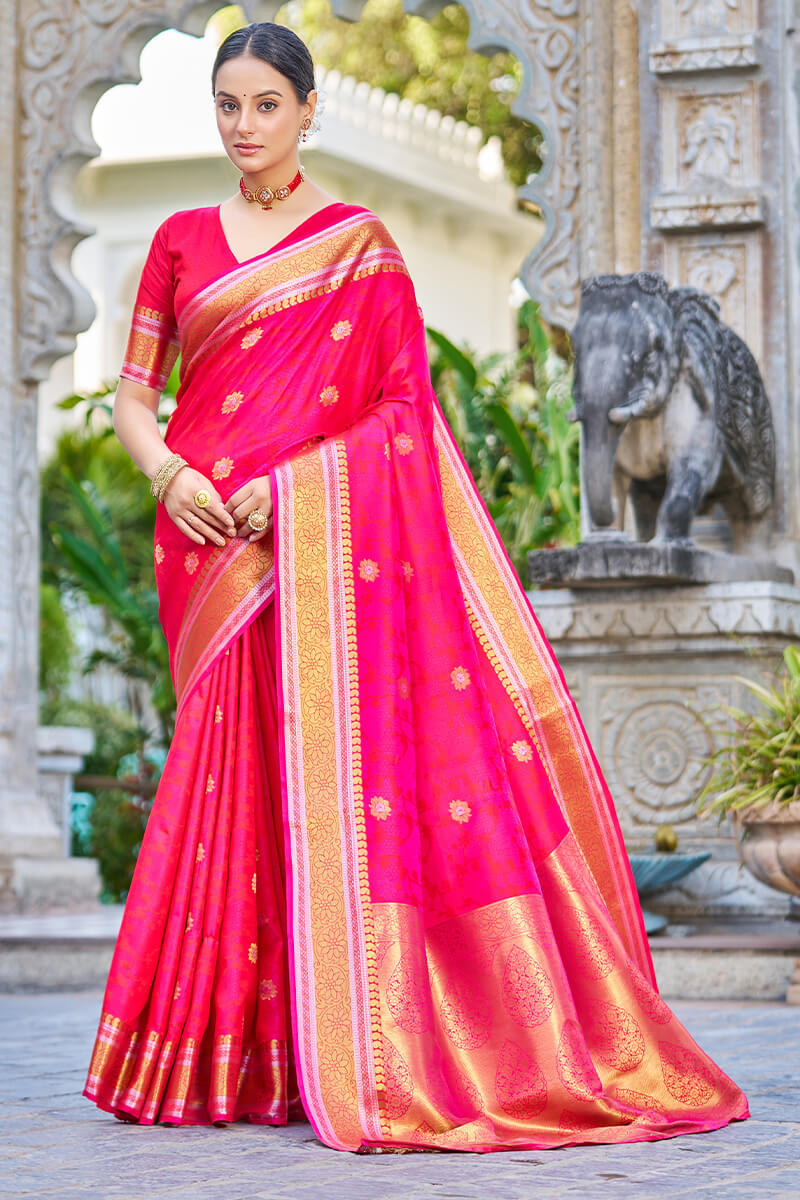 Ineffable Dark Pink Kanjivaram Silk Saree With Ideal Blouse Piece
