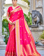 Ineffable Dark Pink Kanjivaram Silk Saree With Ideal Blouse Piece