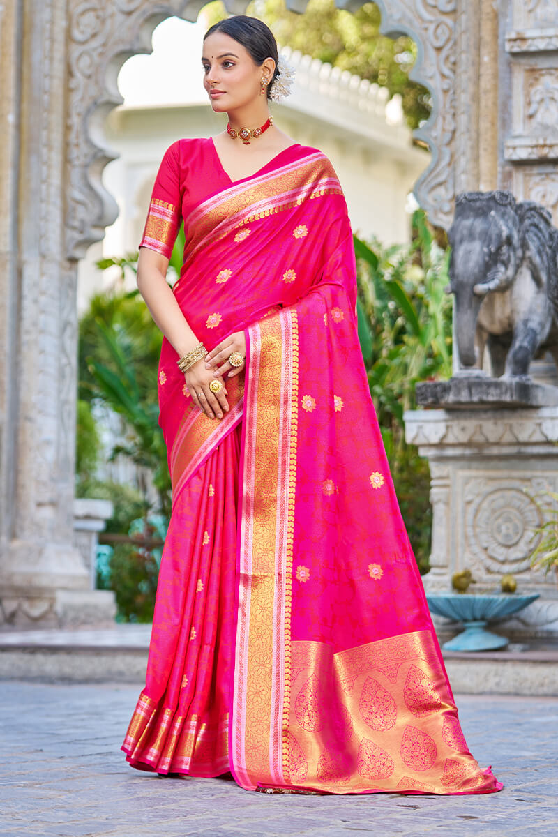 Ineffable Dark Pink Kanjivaram Silk Saree With Ideal Blouse Piece