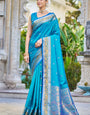 Seraphic Firozi Kanjivaram Silk Saree With Traditional Blouse Piece