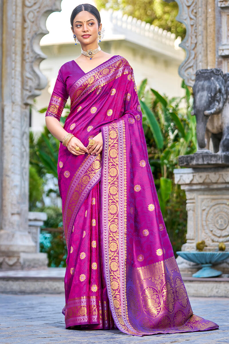 Posh Purple Kanjivaram Silk Saree With Epiphany Blouse Piece