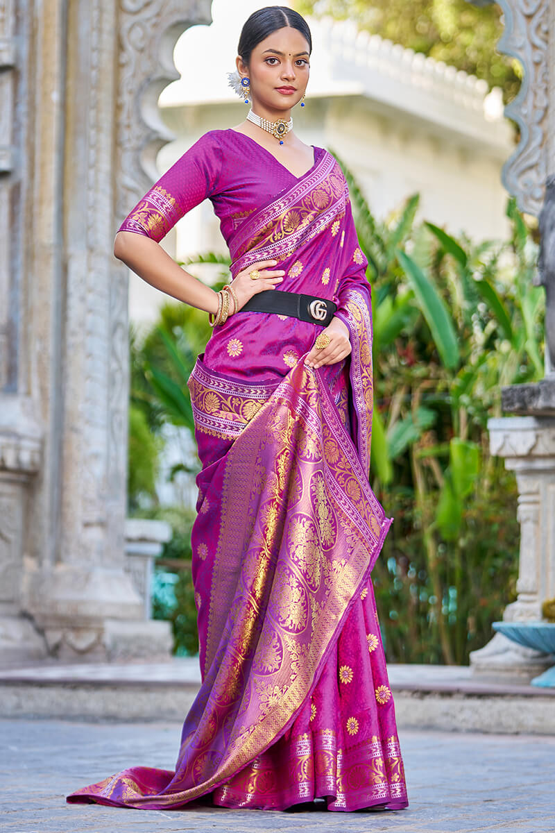 Posh Purple Kanjivaram Silk Saree With Epiphany Blouse Piece