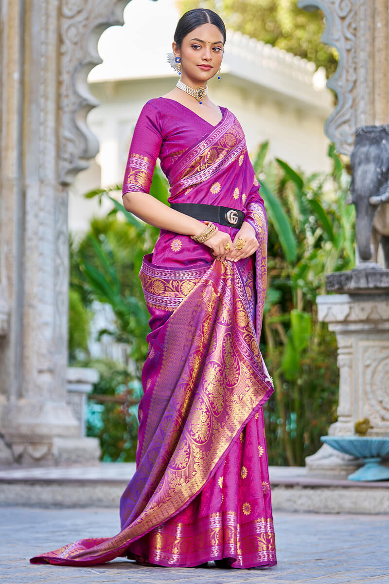 Posh Purple Kanjivaram Silk Saree With Epiphany Blouse Piece