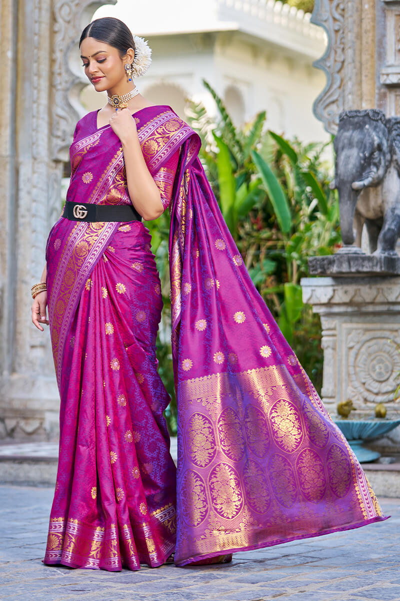Posh Purple Kanjivaram Silk Saree With Epiphany Blouse Piece