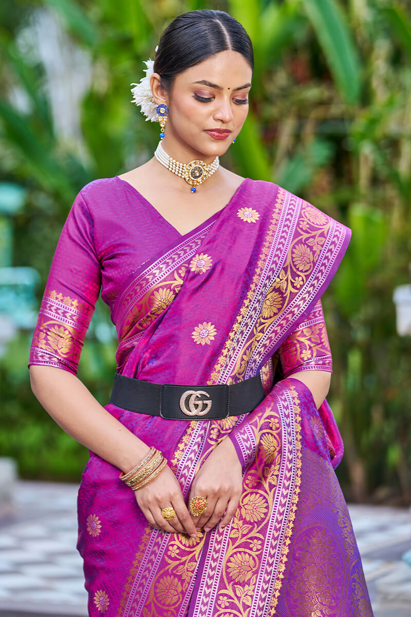 Posh Purple Kanjivaram Silk Saree With Epiphany Blouse Piece
