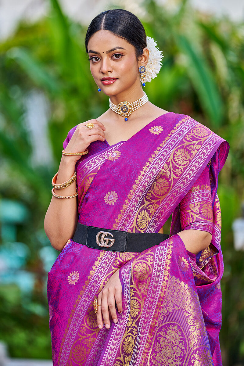 Posh Purple Kanjivaram Silk Saree With Epiphany Blouse Piece