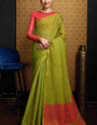 Quixotic Green Soft Banarasi Tissue Silk Saree With Sensational Blouse Piece