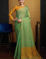 Unique Sea Green Soft Banarasi Tissue Silk Saree With Denouement Blouse Piece