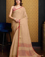 Smart Beige Cotton Silk Saree With Artistic Blouse Piece