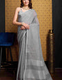Resplendent Grey Cotton Silk Saree With Majesty Blouse Piece
