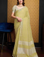 Super extravagant Mustard Cotton Silk Saree With Enthralling Blouse Piece