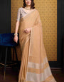 Wonderful Peach Cotton Silk Saree With Prettiest Blouse Piece