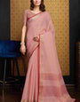 Verdant Pink Cotton Silk Saree With Fancifull Blouse Piece