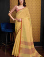Opulent Yellow Cotton Silk Saree With Radiant Blouse Piece