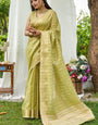 Most Flattering Green Cotton Silk Saree With Enamoring Blouse Piece