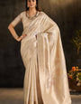 Desuetude Beige Pure Banarasi Silk Saree With Elaborate Blouse Piece