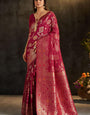Denouement Dark Pink Pure Banarasi Silk Saree With Charming Blouse Piece
