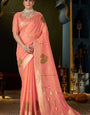 Twirling Peach Cotton Silk Saree With Exemplary Blouse Piece