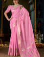 Nectarous Pink Cotton Silk Saree With Quixotic Blouse Piece