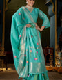 Dazzling Turquoise Cotton Silk Saree With Trendy Blouse Piece
