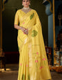 Angelic Yellow Cotton Silk Saree With Splendiferous Blouse Piece