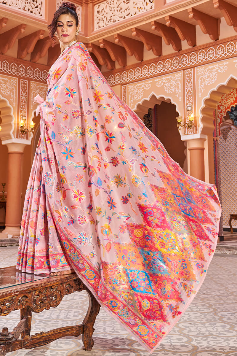 Captivating Baby Pink Linen Silk Saree With Prettiest Blouse Piece