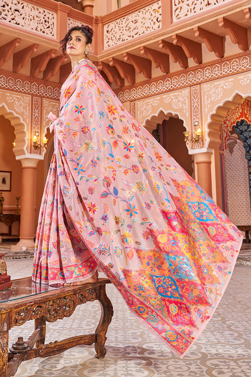 Captivating Baby Pink Linen Silk Saree With Prettiest Blouse Piece