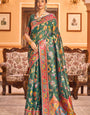 Opulent Dark Green Linen Silk Saree With Beautiful Blouse Piece