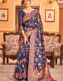 Radiant Navy Blue Linen Silk Saree With Engrossing Blouse Piece