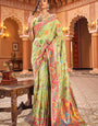 Hypnotic Pista Linen Silk Saree With Flamboyant Blouse Piece