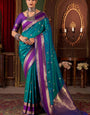 Enthralling Rama Pure Zari Weaving Banarasi Silk Saree With Incredible Blouse Piece