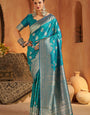 Felicitous Firozi Pure Banarasi Silk Saree With Alluring Blouse Piece