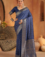 Pulsating Navy Blue Pure Banarasi Silk Saree With Chatoyant Blouse Piece