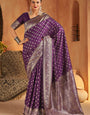 Captivating Purple Pure Banarasi Silk Saree With Groovy Blouse Piece