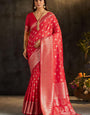 Beleaguer Red Pure Banarasi Silk Saree With Designer Blouse Piece