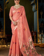 Woebegone Peach Cotton Silk Saree With Entrancing Blouse Piece