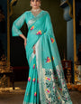 Stunner Turquoise Cotton Silk Saree With Verdant Blouse Piece