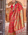 Beauteous Red Paithani Silk Saree With Brood Blouse Piece