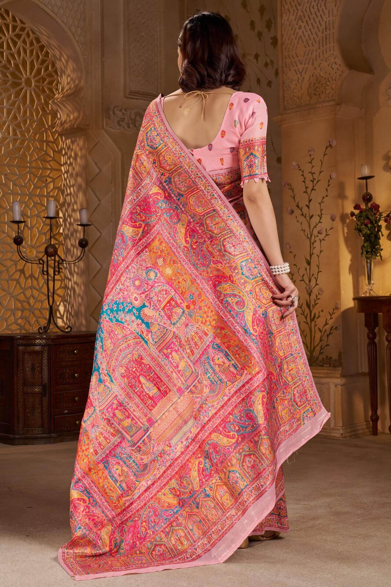 Sempiternal Pink Pashmina Saree With Mellifluous Blouse Piece
