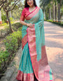 Allure Firozi Soft Banarasi Tissue Silk Saree With Piquant Blouse Piece