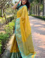 Petrichor Yellow Soft Banarasi Tissue Silk Saree With Redolent Blouse Piece