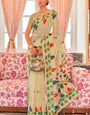 Energetic Beige Cotton Silk Saree With Beguiling Blouse Piece