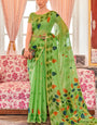 Glowing Green Cotton Silk Saree With Classy Blouse Piece