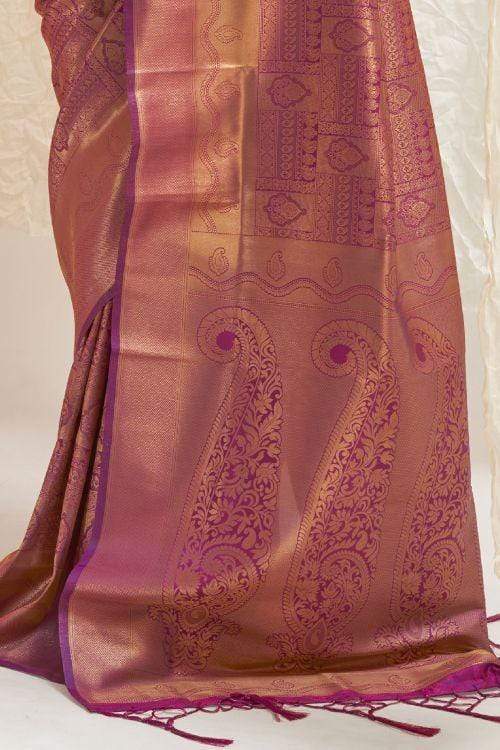 Eye-catching Purple Kanjivaram Silk Saree With Engaging Blouse Piece